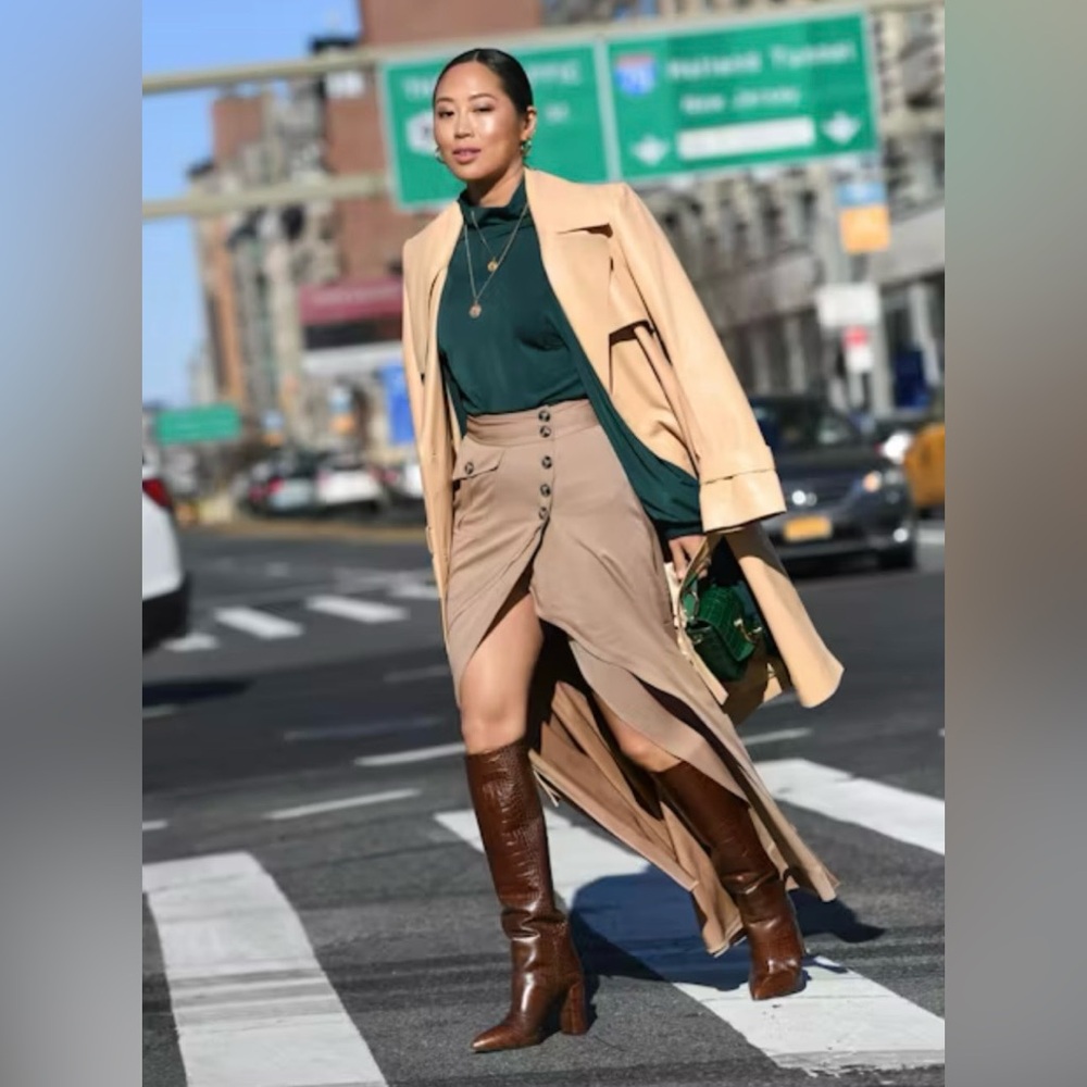 Paris Texas Anja knee-high boot pointed toe chunky heel brown croc leather 39 9 - Picture 16 of 16